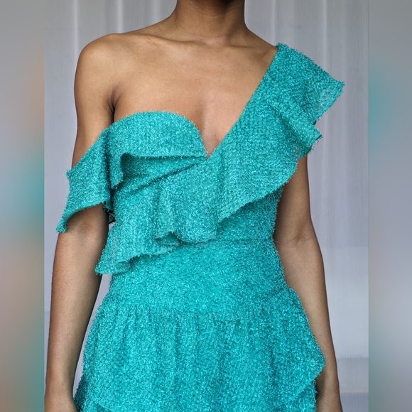 NWT Unique Sau Lee Gia Ruffle Teal Mini Dress | Size 0 - Picture 7 of 8